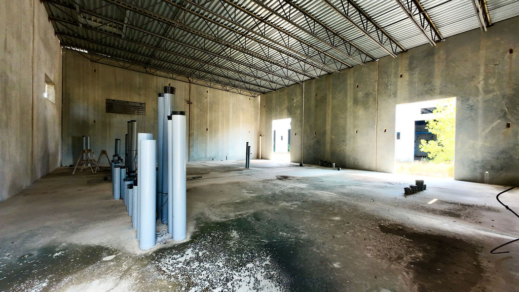 High-ceiling concrete building interior